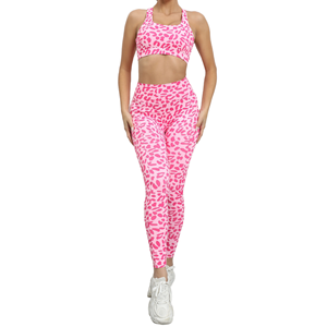 Ensemble de yoga transfrontalier imprimé léopard, respirant, avec pantalon de yoga à taille élastique et soutien-gorge de sport sans couture, sexy, pour l'automne et l'hiver - Product Image 1
