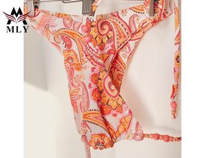 Mly ग्रीष्मकालीन मुद्रण कस्टम लोगो स्विमसूट किशोर फांसी की गर्दन स्विमवियर बैकलेस त्रिकोण विभाजित शरीर सेक्सी बिकनी - Product Image 2