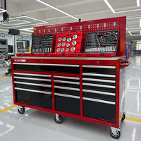 Coffres à outils d'atelier de réparation automobile Lutro, 72 pouces, 15 tiroirs, armoire à outils roulante avec plan de travail en acier inoxydable, panneau perforé arrière