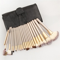 Ensemble de pinceaux de maquillage en fibres synthétiques beige 12/18/24 pièces, manche en bois couleur champagne, kit de maquillage professionnel style studio