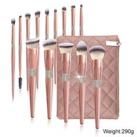 Ensemble de 14 pinceaux de maquillage OEM/ODM, luxe, rose brillant, étiquette privée, paillettes, végan, avec support et nettoyant, personnalisable avec diamants.