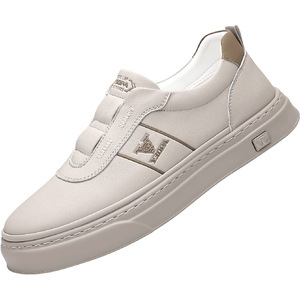 Baskets blanches en cuir à enfiler pour hommes, chaussures d'été à bout rond, semelle en caoutchouc antidérapante, chaussures de mode décontractées pour l'extérieur - Product Image 5