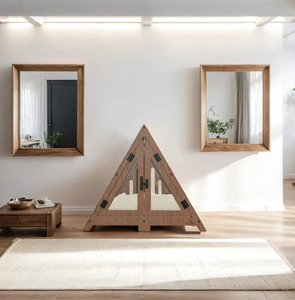 Tùy Chỉnh Hình Tam Giác Bằng Gỗ Nhà Chó Với Động Vật In Bền Vững Vật Nuôi Lồng Cho Mèo Phòng Khách Cũi Với Vành Đai Đóng Cửa - Product Image 3