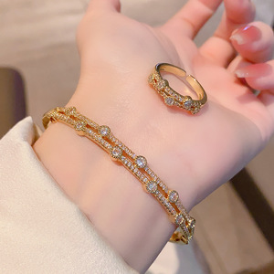 Gold And Silver Two Tone Zircon Bracelet <b>Ring</b> <b>Set</b> Double Layer Oval Wedding Jewelry <b>For</b> <b>Women</b> - Product Image 4