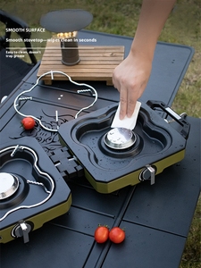 Estufa de Camping de Doble Quemador, Estufa de <span class=keywords><strong>Gas</strong></span> <span class=keywords><strong>Butano</strong></span> Plegable, Estufa Exterior Portátil, Cocina de Camping Portátil, Quemador Exterior Potente - Product Image 2