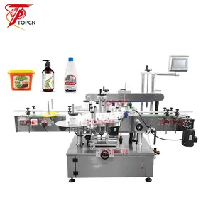 Wholesale Automatic Price Laundry Liquid Detergent Oil Flat Bottles Two-side Sticker Double Side Round Labeling Machine