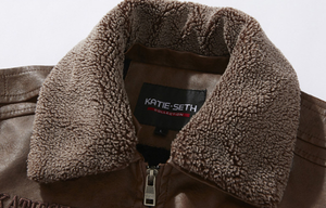 Chaqueta de Cuero para Hombre, Forrada con Sherpa, Cortavientos, Estilo Bomber, Ropa Exterior Informal para Invierno - Product Image 6