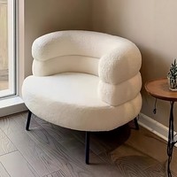 Fauteuil de salon moderne et minimaliste en laine d'agneau, style crème, confortable et décontracté, rembourré en éponge et latex, pour salon, bureau à domicile