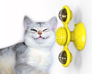 Cepillo de masaje giratorio para gatos, diseño de molino de viento, de plástico duradero, para aliviar la picazón y eliminar el pelo, juguete para el cuidado de gatos domésticos de interior. - Product Image 2