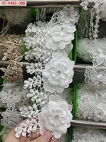 Dentelle Guipure de Luxe Blanche Durable avec Broderie Florale 3D pour Décoration de Robe, Bordure en Dentelle Perlée Soluble dans l'Eau