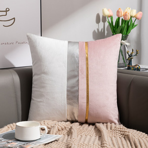 Housse de coussin de luxe de haute qualité 18x18 taie d'oreiller <span class=keywords><strong>pour</strong></span> la décoration intérieure couverture <span class=keywords><strong>en</strong></span> <span class=keywords><strong>cuir</strong></span> or blanc patchwork housse de coussin <span class=keywords><strong>canapé</strong></span> - Product Image 2