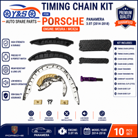 Ys New Engine Timing Chain Assembly 10PCS Panamera 3.0L V6 TFSI MCURA MCXZA 2014-2018 EA837 Alloy Steel 12-Month Warranty