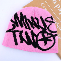 Produttore BSCI, Cappello in Maglia Acrilica Jacquard Senza Risvolto per Donna, Berretto Reversibile Personalizzato Nero e Rosa per Brand di Streetwear