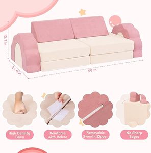 ชุดโซฟาเด็กแบบโมดูลาร์ 10 ชิ้น สีชมพูเบจ เฟอร์นิเจอร์โฟมสำหรับเล่น แปลงเป็นโซฟาเด็กเล็กได้ พร้อมเบาะรองหลัง ดีไซน์ทันสมัย - Product Image 2