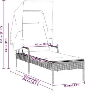 Meubles de <span class=keywords><strong>jardin</strong></span> de patio Chaise longue avec auvent Poly Rotin Osier <span class=keywords><strong>Jardin</strong></span> Dossier réglable Chaise <span class=keywords><strong>Transat</strong></span> Chaise longue avec auvent - Product Image 2
