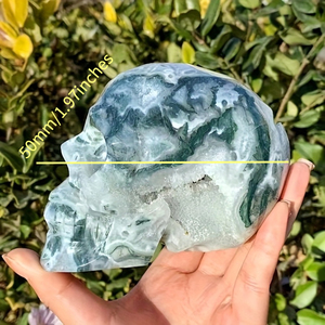 Crânes en cristal sculptés à la main, crânes en agate mousse avec figurine en druse, thème animal, objet de collection, sculpture en relief, décoration - Product Image 5