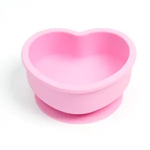 100% Food Grade Silicone Baby Heart Shape Bowl BPA Free With Strong Suction Cup Silicone Baby Bowl