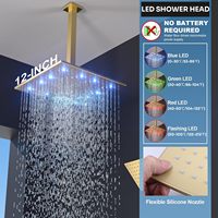Système de douche thermostatique haut de gamme à 3 poignées, double tête carrée, avec douchettes LED de 12 et 6 pouces, jet corporel complet et 4 jets latéraux