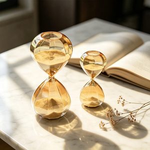 Clessidra in Vetro Sfaccettato con Sabbia Dorata, Timer da 15/30 Minuti, Decorazione da Scrivania per Ufficio e Studio, Regalo - Product Image 2