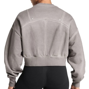 Sudadera con Capucha Corta de Color Sólido, Tejida y Estampada, Personalizable con Logotipo, al por Mayor, para Mujer, Holgada, Informal, Tallas Grandes - Product Image 2
