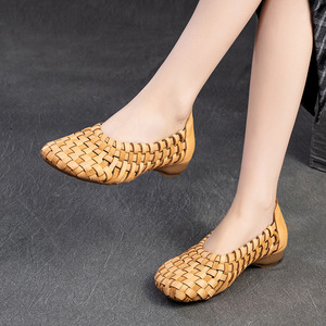 Sandalias tejidas a mano por encima de la rodilla, de piel de vaca auténtica, modelo nuevo de verano, con suela plana transpirable, zapatos cómodos para mujer - Product Image 4