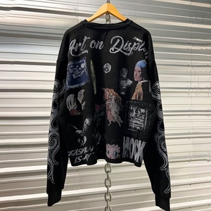 T-shirt thermique en maille gaufrée personnalisé, en coton épais, à épaules tombantes, avec imprimé graphique graffiti sur toute la surface, manches longues en maille gaufrée - Product Image 2