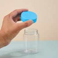 Bouteilles d'emballage en plastique PET PCR de qualité alimentaire pour compléments alimentaires, avec couvercles CRC, pour 60 à 90 capsules ou bonbons gélifiés, 150, 250, 300 ml, transparentes avec bouchon coloré