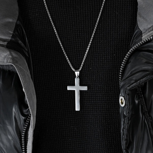 yunnique minimalist <b>titanium</b> steel smooth cross necklace, unisex street style pendant, sweater <b>chain</b> necklace. - Product Image 2