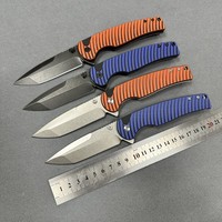 Couteau pliant D2 avec manche en G10 bleu orange rayé, pivot à roulement à billes, couteau de poche EDC, pointe Tanto, couteau de survie Bushcraft