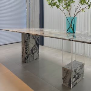 Mesa de mármol natural personalizada de lujo italiano moderno, mesa de comedor con base de piedra, juego de mesa y silla para 8 canicas - Product Image 2