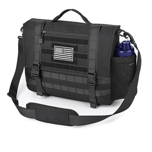 Bolso Mensajero Táctico Negro de Poliéster con Cierre de Cremallera, Bolso de Hombro para Viajes de Negocios, Bolso Bandolera con Bolsillo para Botella de Agua - Product Image 1