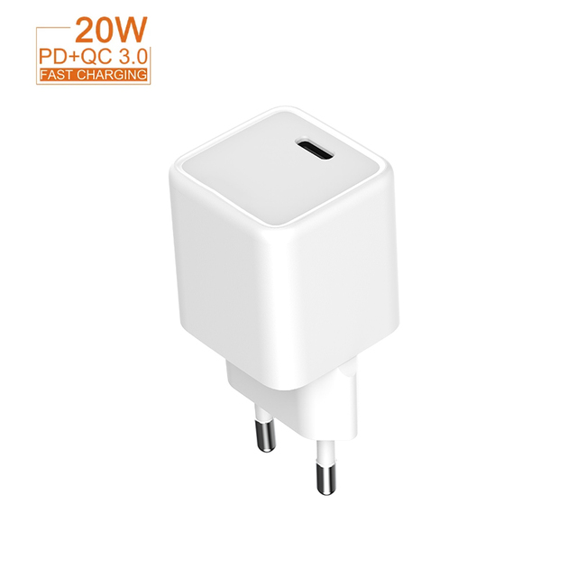 Compact Mini 20W GAN USB-C PD Charger with EU Plug Quick Charging Adapter for Mobile Phones OVP Protection