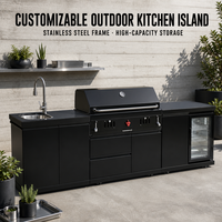 Îlot de cuisine extérieur modulaire personnalisable en acier inoxydable avec station de barbecue et rangement haute capacité pour jardin et patio