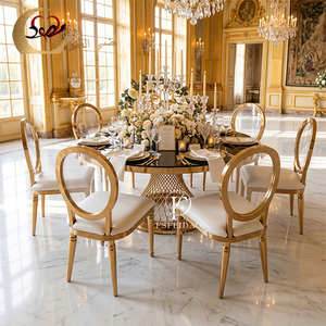 Modern Stainless Steel Round <b>Dining</b> <b>Table</b> Set for Wedding Hotel & Restaurant Use - Product Image 1