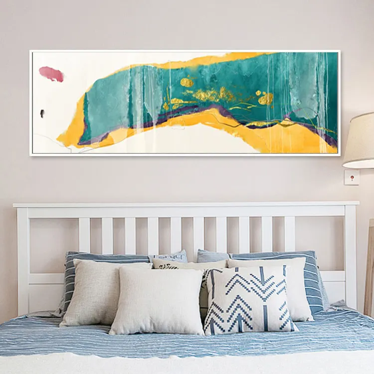 Tuval üzerine Modern soyut manzara boyama özel boyut suluboya çerçeveli yatak odası dekoratif sanat baskılar