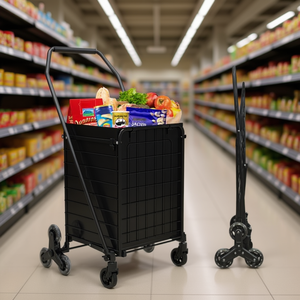 Carrito de Compras Plegable con Marco de Acero Resistente, Capacidad de 200 lb, 4 Ruedas de PU, Almacenamiento Compacto, Negro - Product Image 2