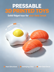 Jouet anti-stress à pousser imprimé en 3D, forme alimentaire mignonne (œuf et sushi), jouet relaxant pour bureau, cadeau fantaisie pour adultes - Product Image 4