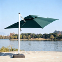 Parasol cantilever d'extérieur avec lumières LED solaires, housse imperméable, ouverture manuelle à manivelle