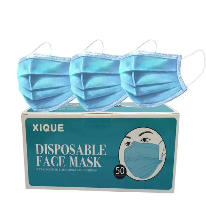 Máscara facial descartável, máscara de 3 camas de alta descartável, não tecido, azul ou preta, para venda quente de máscara para adultos»