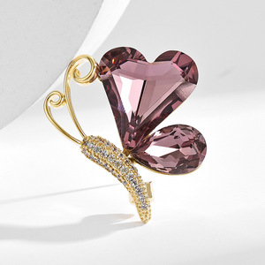 Heart Cut Crystal Butterfly Brooch <b>Gold</b> Plated Women's Fashion Accessory Gift - Product Image 3
