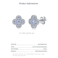 Boucles d'oreilles clous en argent sterling S925 avec moissanite 0,34 CTW, motif trèfle à quatre feuilles, pavé, bijoux fins pour femme