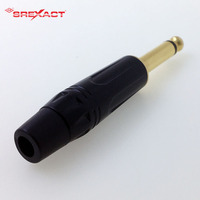 Konektor Audio Hitam TS 1/4" 6.35mm Male Phone Plug, Casing Paduan Seng, Ujung Berlapis Emas, Kontak Paduan Tembaga, 10A 100V