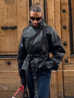 PB & ZA transfrontalier Style européen et américain 2025 nouveau Style de mode vêtements pour femmes en gros noir court en cuir coupe-vent