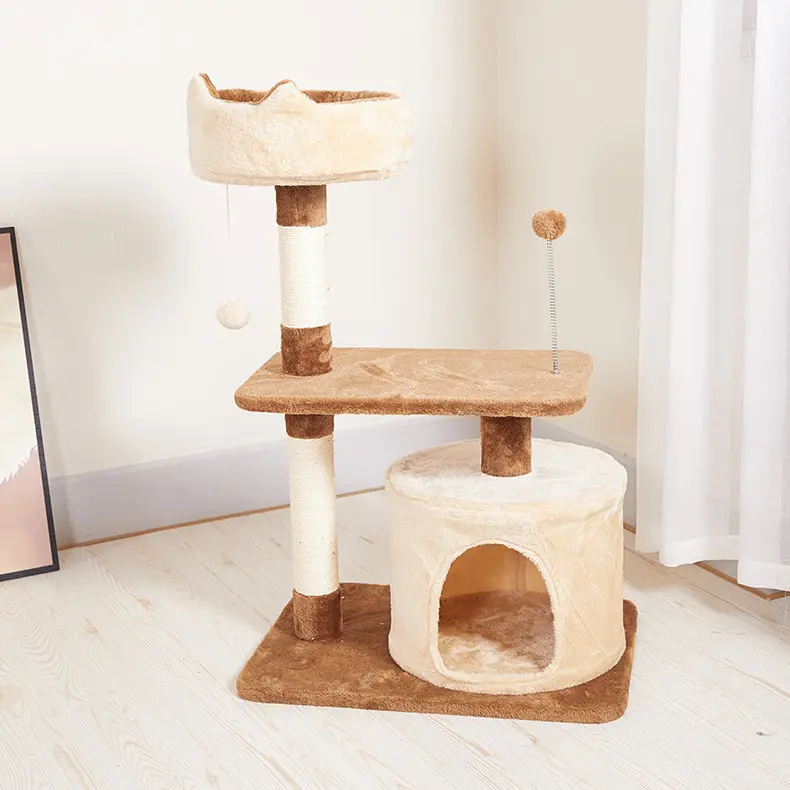 लक्जरी लकड़ी शैली बिल्ली घर फर्नीचर एक प्रकार का पौधा बिल्ली पेड़ चढ़ाई टावर बिल्ली ट्री हाउस