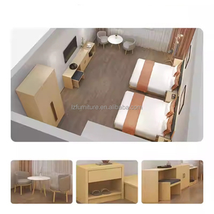Low Cost Modern Hotel Bedroom Furniture Set Complete King Size Wood <b>Bed</b> Frame with Headboard Nightstand TV Stand Desk Closet - Product Image 5