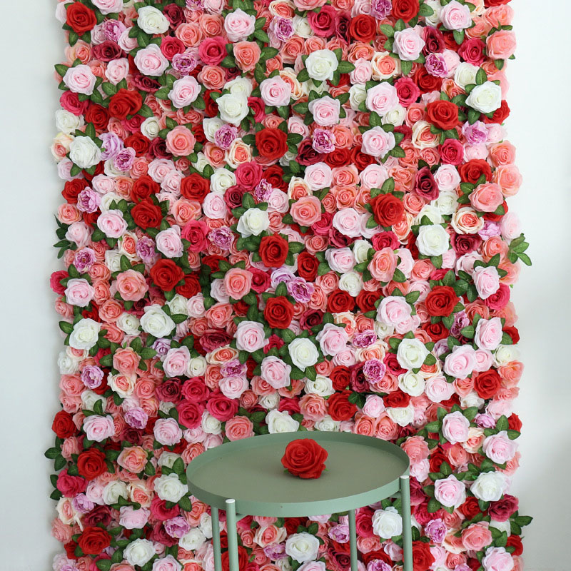 定制红玫瑰花墙面板丝绸人造墙花真实触摸装饰花卉墙壁婚礼背景鲜花