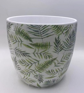 Pot de fleurs en céramique avec décalcomanie feuilles de fougère <span class=keywords><strong>aquarelle</strong></span>, pour décoration de bureau et de maison, idéal pour <span class=keywords><strong>plantes</strong></span> d'intérieur - Vente en gros - Product Image 1