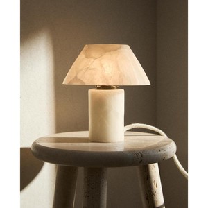 Lampe de table en marbre naturel en forme de champignon, 16x16x20 cm, source de lumière LED, commande par interrupteur, pour chambre à coucher, chevet, bureau, lumière ambiante chaude - Product Image 2