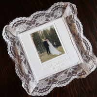 Carte d'invitation de mariage personnalisée avec bordure en dentelle, superposition transparente blanc ivoire, texte personnalisé, carte de vœux formelle