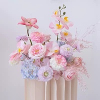 Décorations artificielles pour mariage, ensemble de fleurs en soie rectangulaires rose et bleu rêveur, pour arche en acier inoxydable et toile de fond en panneau KT, idéal pour la photographie